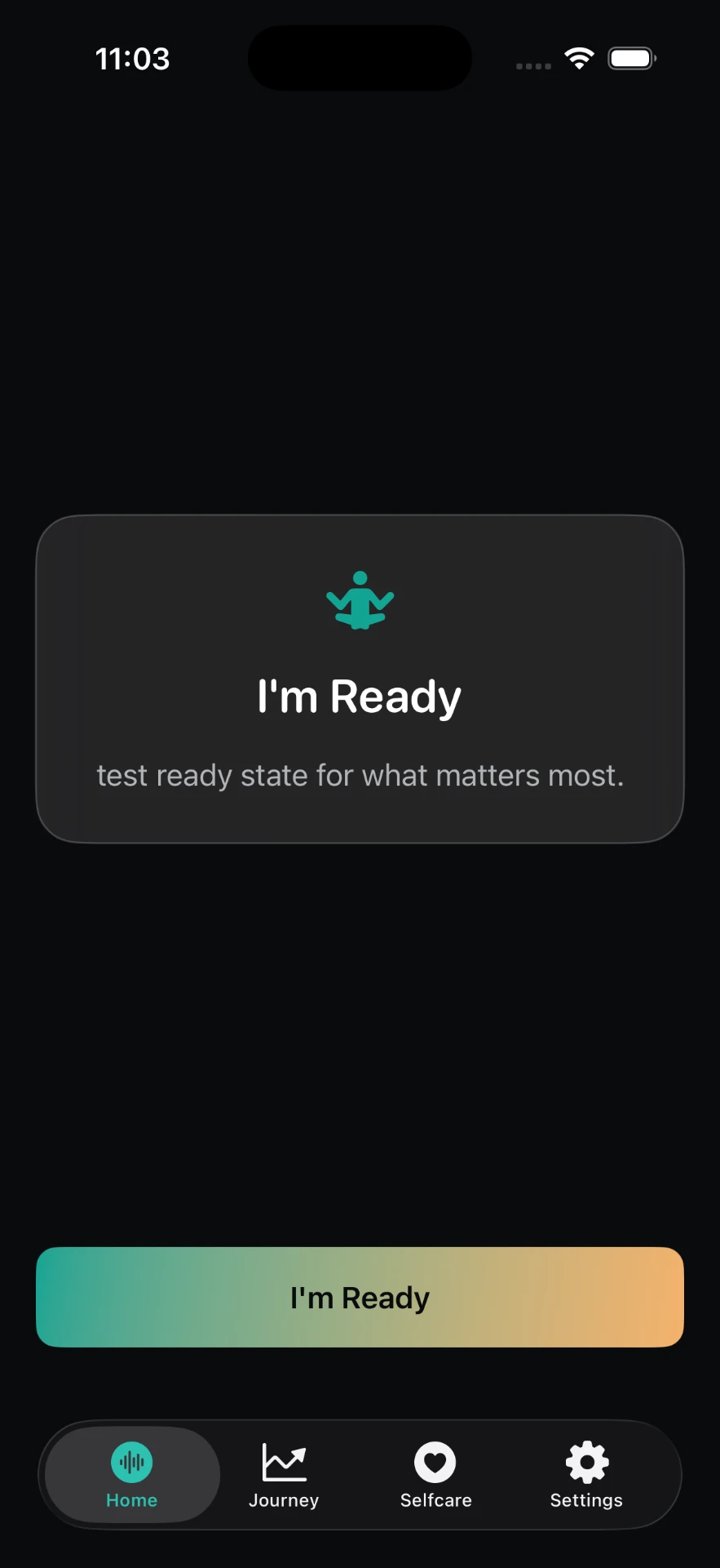 SomaCheck home screen ready for a check-in